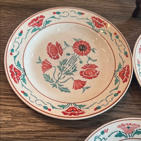 ANTIQUE Villeroy & Boch Dresden Saxony Red Poppy Bread & Butter Plates (8) - Picture 7 of 16
